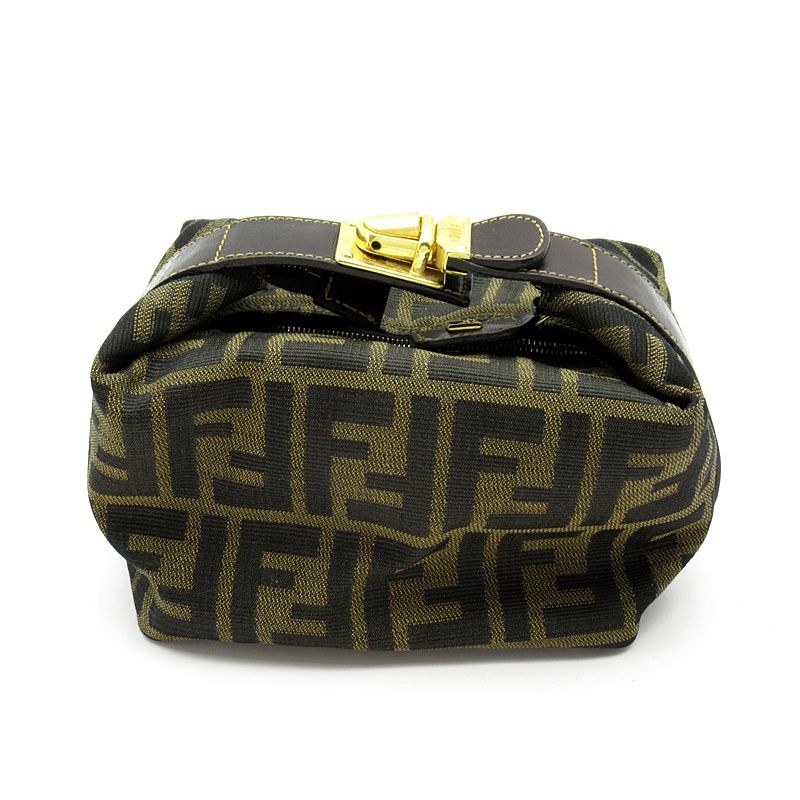 Fendi Vanity Mini Handbag 26360 Canvas Leather Ladies Handbag Brown Excellent