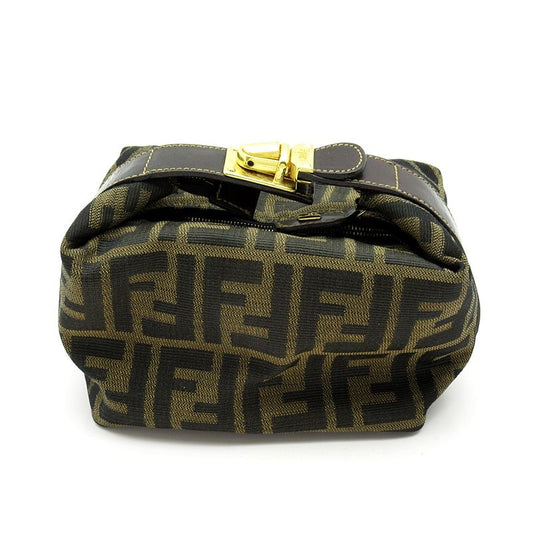 Fendi Vanity Mini Handbag 26360 Canvas Leather Ladies Handbag Brown Excellent