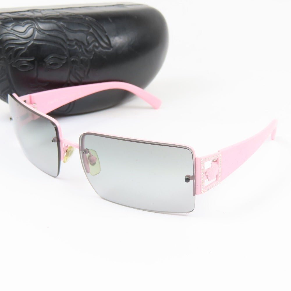 Versace Medusa Vintage Semi Rimless Pink Rose Rhinestone Sunglasses 90s 2029 - B - The Reluxe