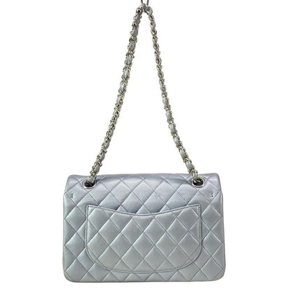 Chanel Shoulder Bag Double Flap Matelasse A01113 Metallic Gray Metal Serial
