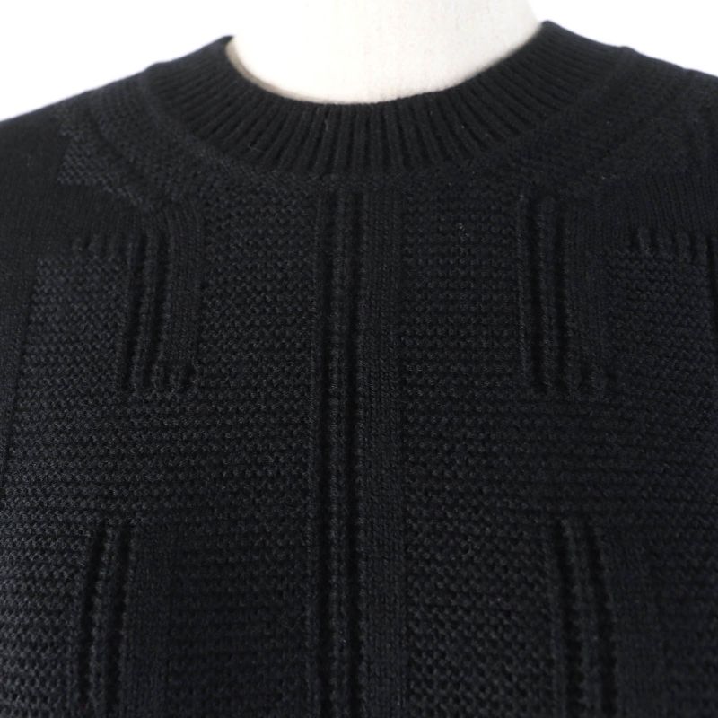 Hermes 20AW 100% Wool H Motif Long Sleeve Knit Top Black 38 Made In Italy