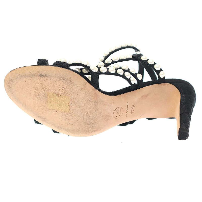 Chanel Multi-Strap Matelasse Pearl Sandals Black 37 1 2c