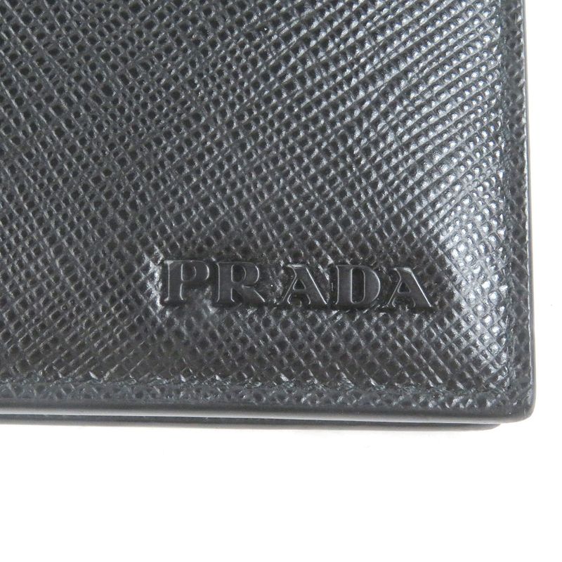 Prada 2mo004 Logo Plate Saffiano Martic Leather Bifold Card Case Billfold Nero