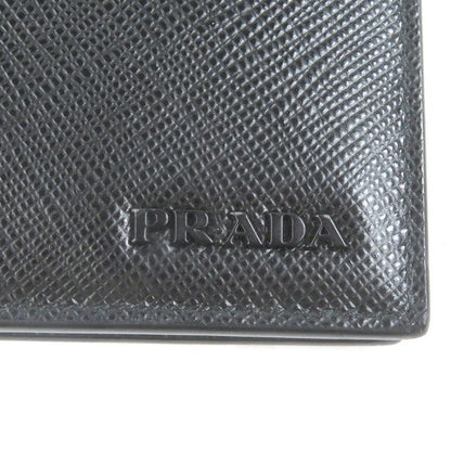 Prada 2mo004 Logo Plate Saffiano Martic Leather Bifold Card Case Billfold Nero