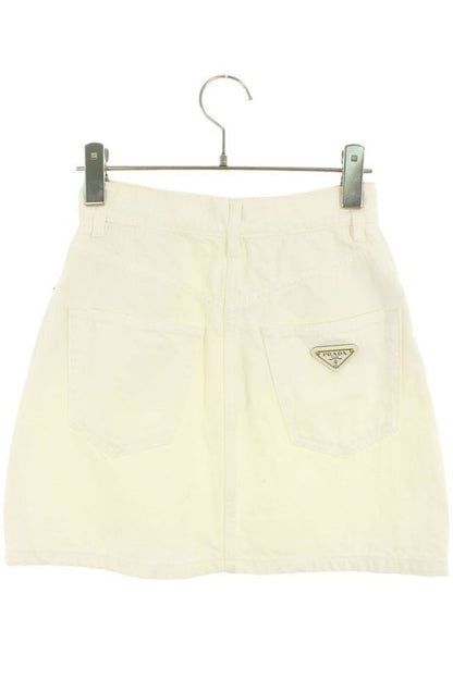 Prada Gfd177 Triangle Logo Plate Denim Mini Skirt Women 36