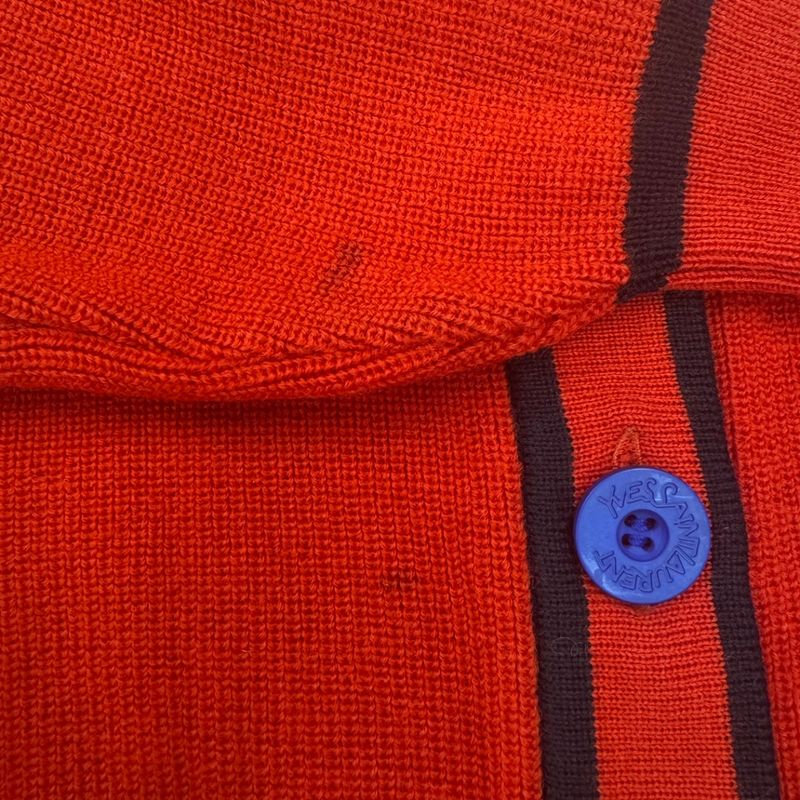 Yves Saint Laurent Multicolor Button Wool Knit Cardigan Red M
