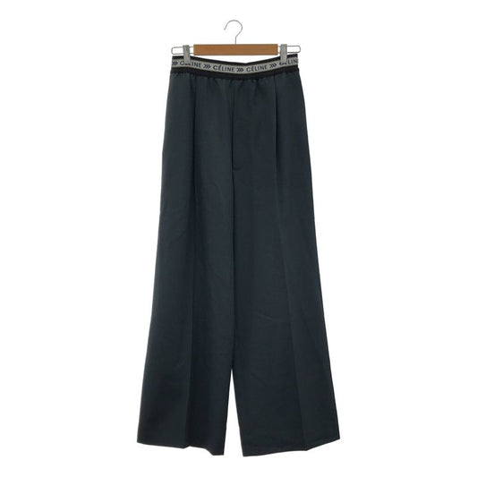 Celine - Phoebe Period Waist Logo Wide Slacks Pants - 38 - Navy - Women's