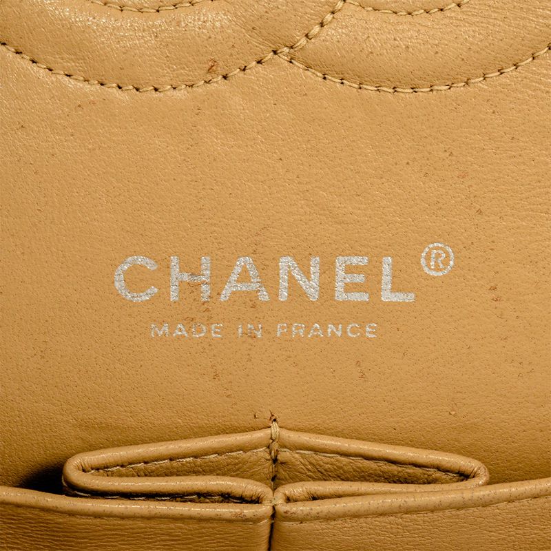 Chanel Matelasse 25 W Flap Chain Shoulder Bag Lamb Skin A01112 Beige Silver