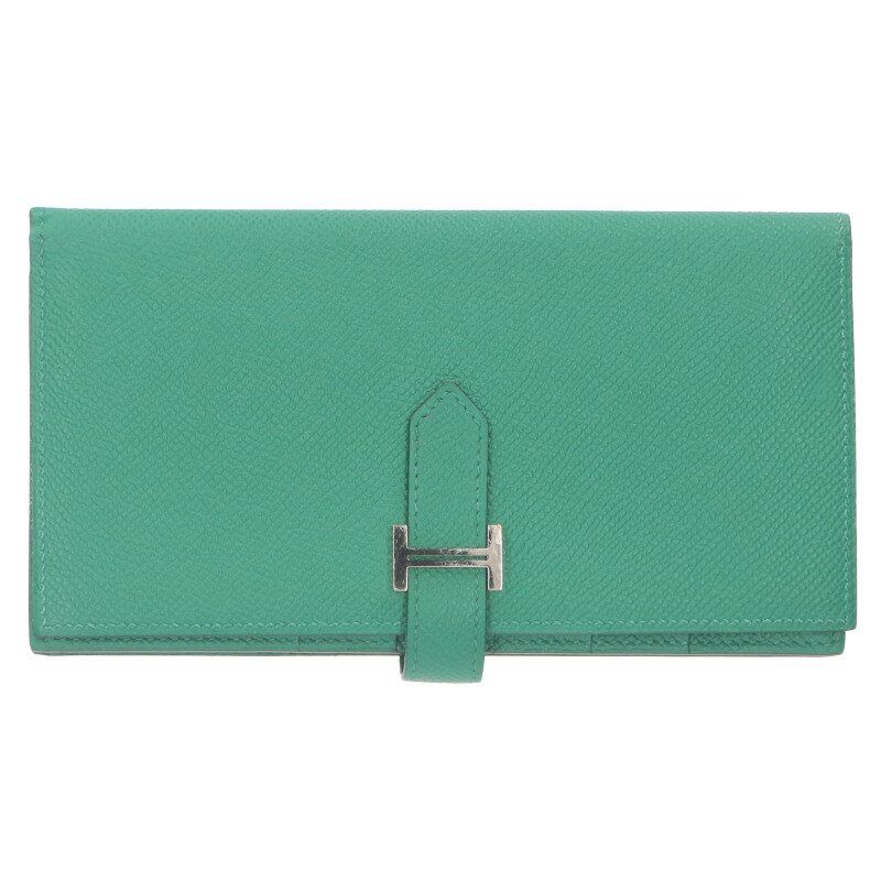 Hermes Bearn Souffle Engraved A Silver Hardware Epson Long Wallet Men's