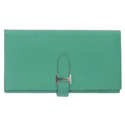 Hermes Bearn Souffle Engraved A Silver Hardware Epson Long Wallet Men's