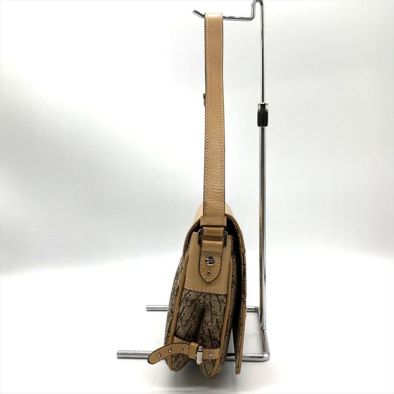 Dior Street Chic Shoulder Bag Leather Beige Silver Hardware Women's