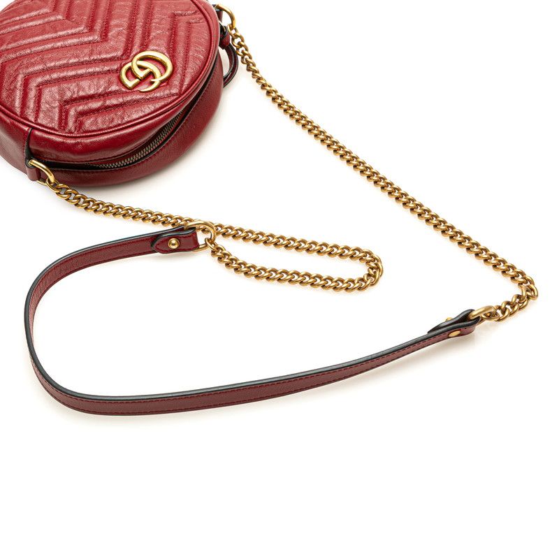 Gucci GG Marmont Heart Round Crossbody Chain Shoulder Bag 550154 Red Leather