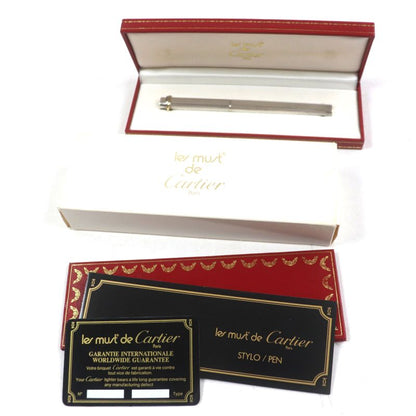 Cartier Vintage Trinity Striped Cap Ballpoint Pen Metal Silver With Box And