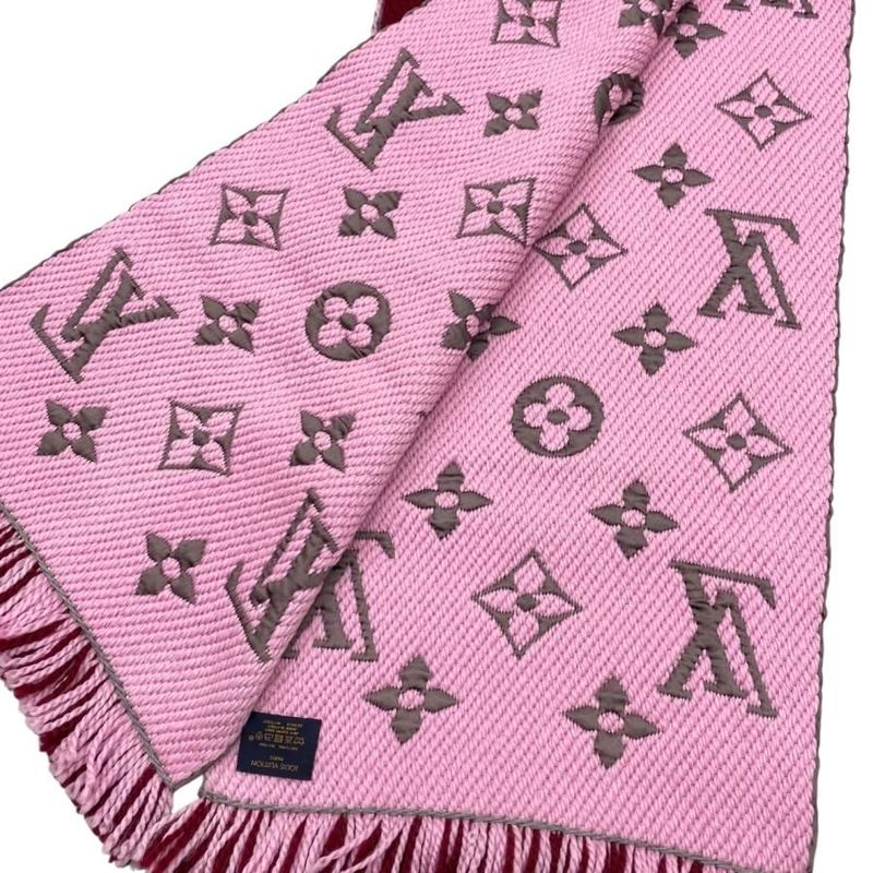 Louis Vuitton Scarf Echarpe Logomania Duo M73887 Monogram Wool Silk Wine Red