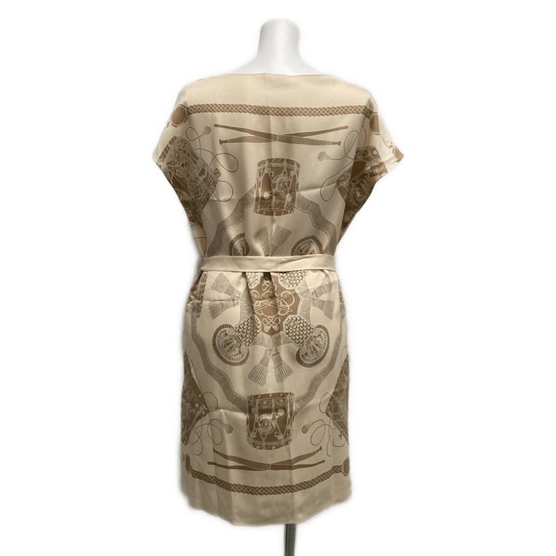 Hermes Dress Size 36 S Women - 3h0612d1 Beige And Light Brown Short Sleeves/knee