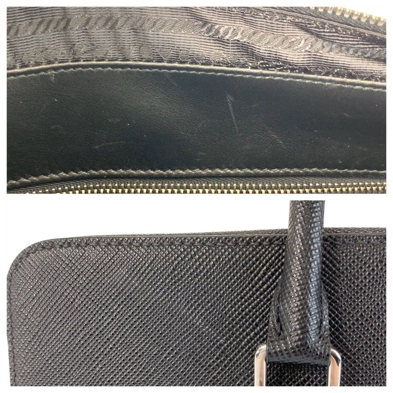 Prada Saffiano Black Silver Hardware Leather Business Bag Briefcase Men 505510