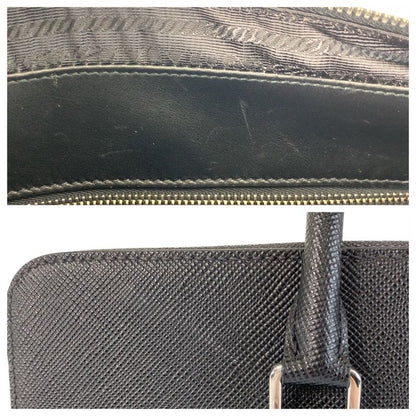 Prada Saffiano Black Silver Hardware Leather Business Bag Briefcase Men 505510