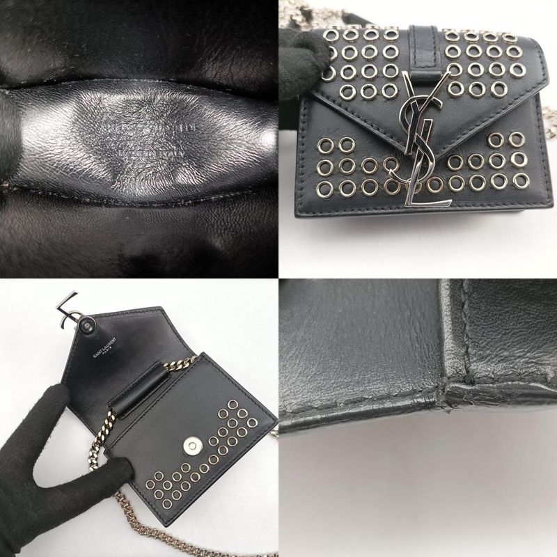 Yves Saint Laurentyves Saint Laurent Studded Flap Black Leather 347918 Dpl347918