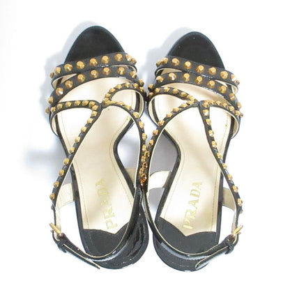 Prada Studded Enamel Back Strap Pin Heel Sandals 37 23.5cm (9.25in) Equivalent