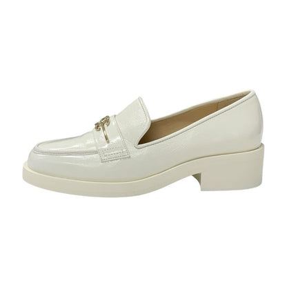 Chanel Loafer Leather Shoes Leather White Gold Here Mark