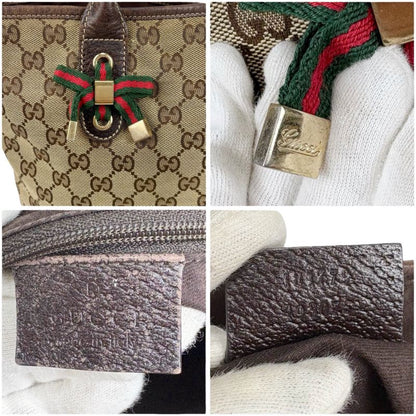 Gucci Tote Bag GG Canvas Leather Sherry Line Shoulder Brown