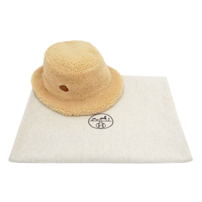 Hermes Forbe Mouton Bucket Hat Beige Size 58 Accessory Ladies Women