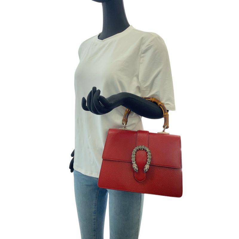 Gucci Sherry Line Bamboo Dionysus Red Leather 448075 Handbag Shoulder Bag 2WAY