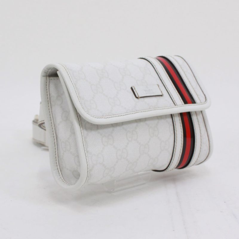 Gucci Sherry Line Waist Bag Leather X PVC White Body Bag Gold 152597