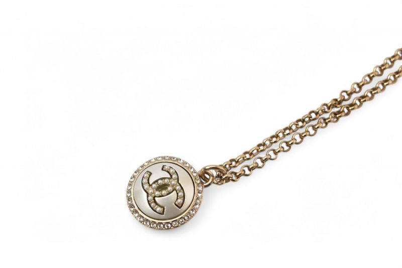 Chanel Necklace Pendant 2way Chanel Coco Mark CC Circle Motif Rhinestone Gold