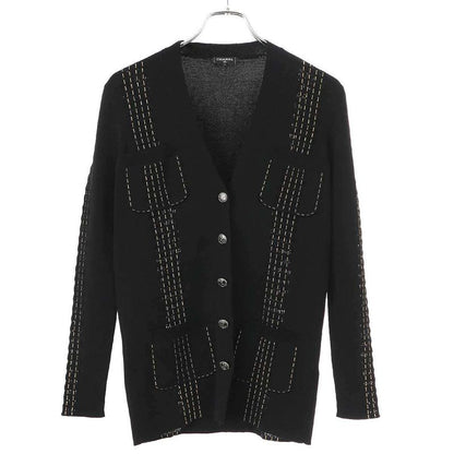 Chanel 16aw Stitch Design Knit Cardigan P55809 K07321 Mc658 Black 36