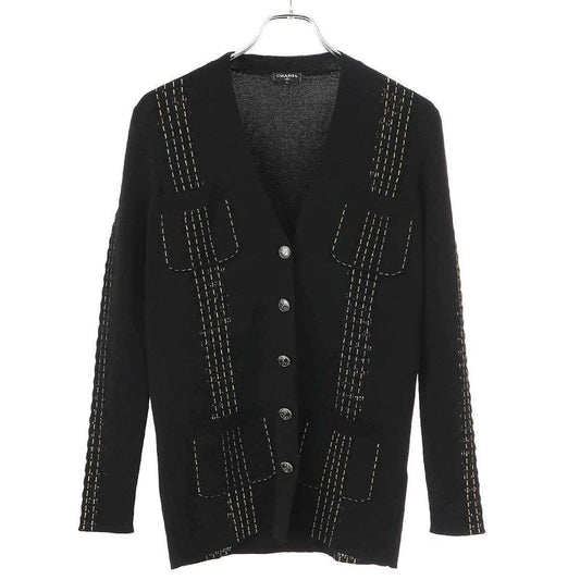 Chanel 16aw Stitch Design Knit Cardigan P55809 K07321 Mc658 Black 36