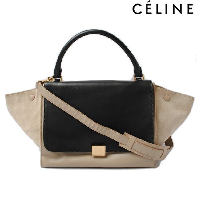 Celine Handbag Shoulder Bag Celine Trapeze 169542 Black Beige 2-way With Strap