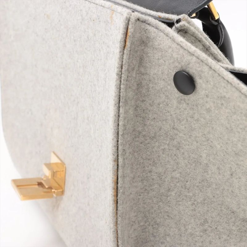 Celine Trapeze Medium Leather Handbag Tote Gold Hardware Black Gray Felt
