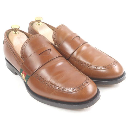 Gucci 450990 Leather Bee Embroidery Webline Perforated Coin Loafers Penny