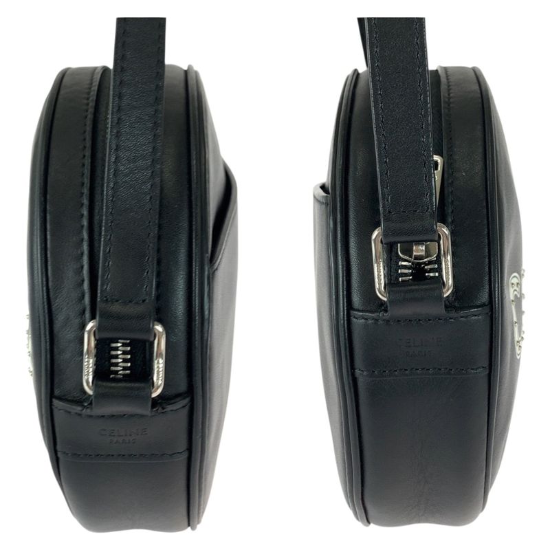 Celine Dancing Kid Logo Studded Black White Silver Hardware Leather 195883ddj38s