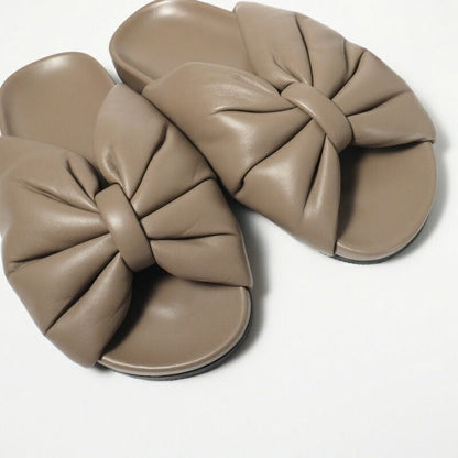 Balenciaga Sandals Size 36 Flat Sandals Shoes Logo Ribbon Brown Gray Made In