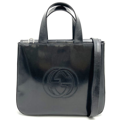 Gucci Old Gucci 000 1013 Interlocking G Shoulder Bag Handbag Black Patent