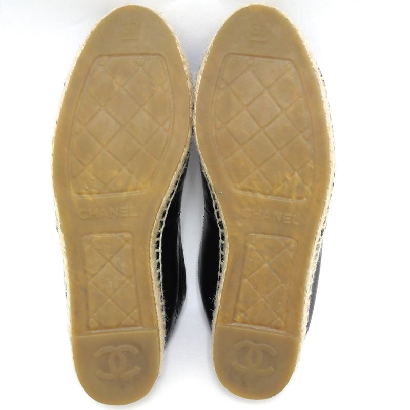 Chanel Espadrilles G35602 Coco Mark Bijoux Black Patent Leather 20C 37