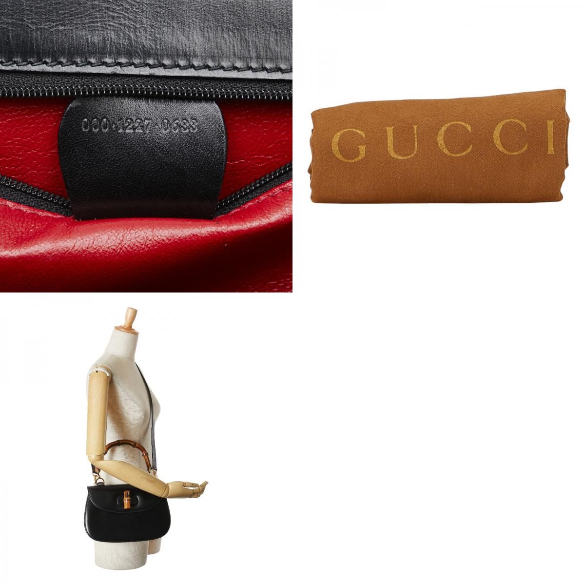 Gucci Bamboo Handbag Shoulder Bag 2WAY 000 1227 Black Leather Ladies Gucci