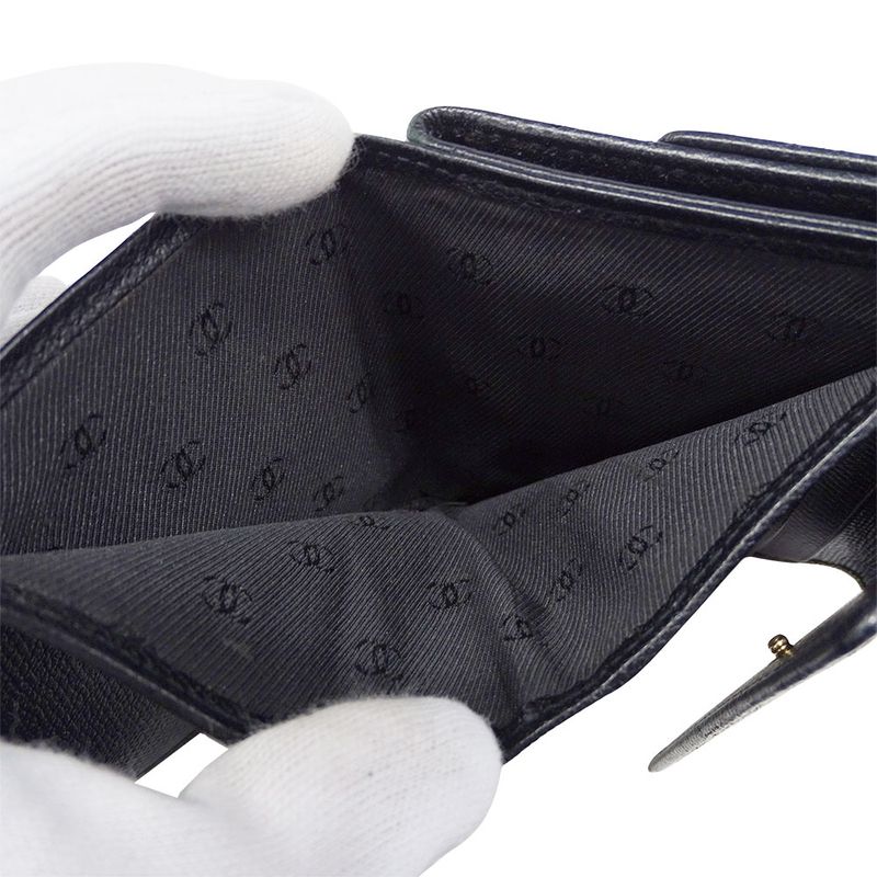Chanel Wallet Women's Brand Bifold Wallet Coco Button Leather Black None Place