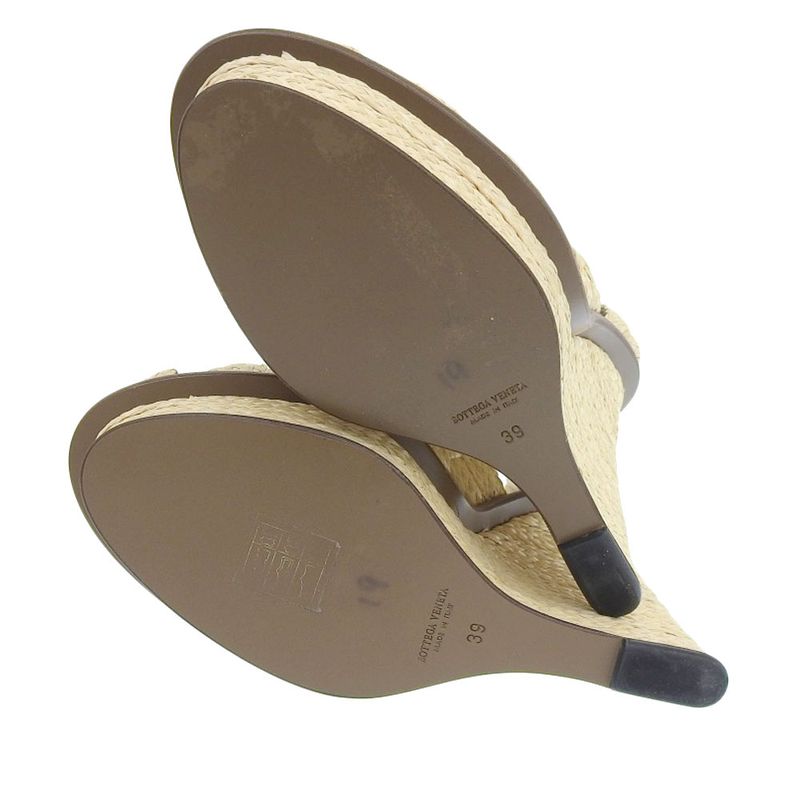 Unused Bottega Veneta Current Logo Straw Leather Wedge Sole Sandals 24cm