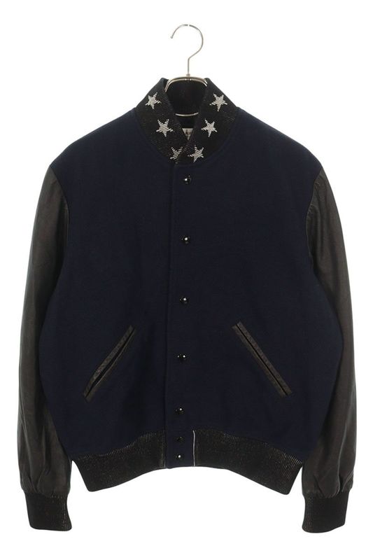 Saint Laurent Paris 455208 Y180w Star Embroidered Sleeve Leather Stadium Teddy