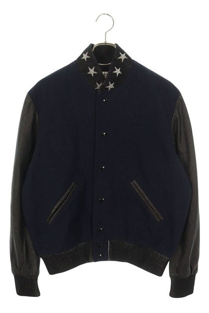 Saint Laurent Paris 455208 Y180w Star Embroidered Sleeve Leather Stadium Teddy