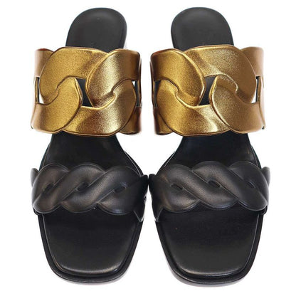 Hermes Gaby Sandals 60 Gaby Heel Sandals Black Gold 37 1 2