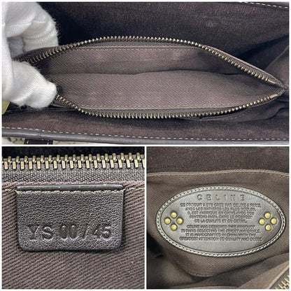 Celine Handbag Beige Brown Macadam Excellent Condition Canvas Leather