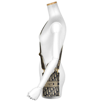 Dior Book Tote Mini Vertical Handbag 2WAY Canvas Blue With Shoulder Strap