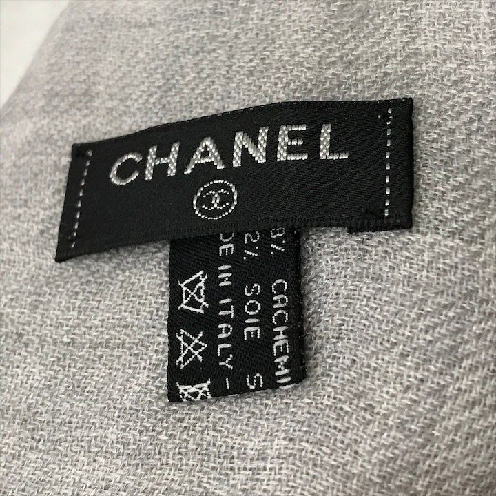 Chanel CC Logo Cashmere Blend Large Shawl Gray Scarf