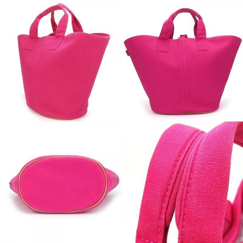 Hermes Tote Bag Panied Plage MM Canvas Hot Pink Silver Hardware With Pouch