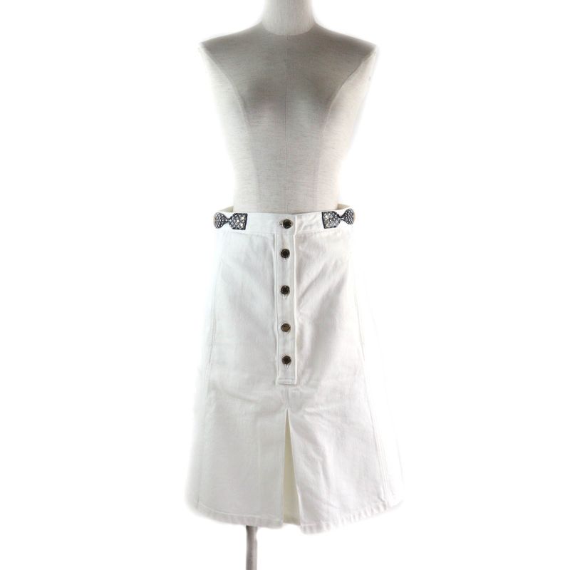 Louis Vuitton 100% Cotton Monogram Ribbon With Logo Button Front Slit White