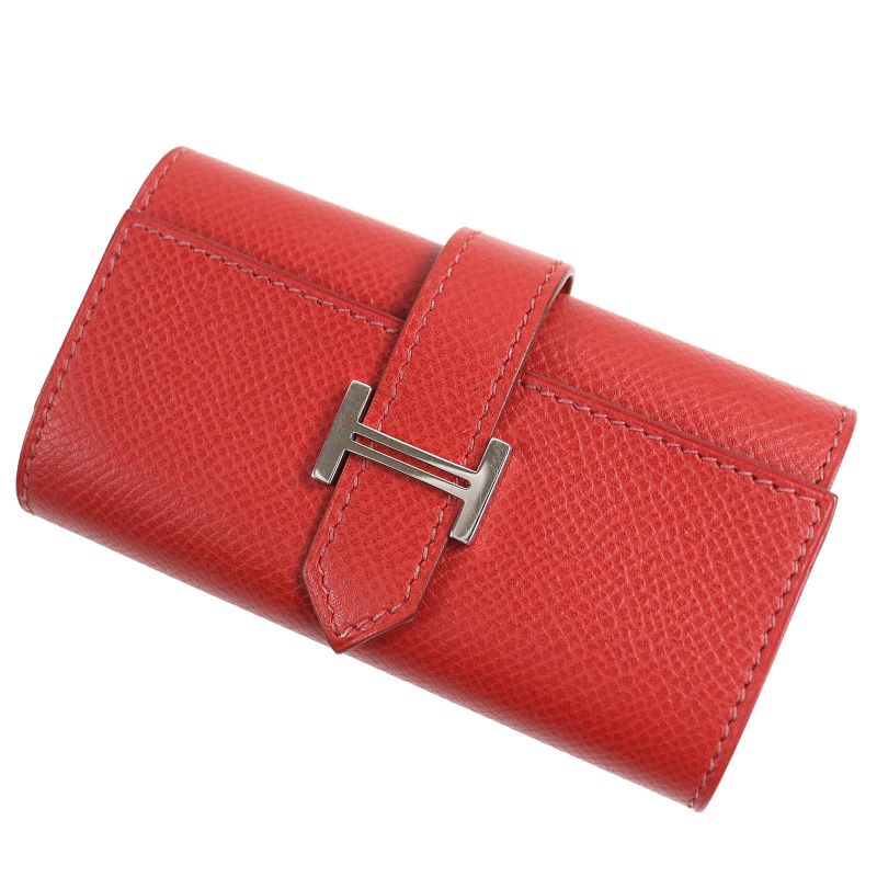Hermes Bearn H Logo Silver Hardware Vaux Epson 4-ribbon Key Case Red L